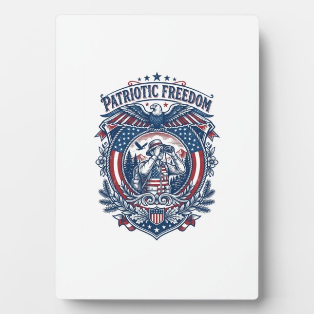 Patriotic Birdwatcher Vector Graphic Tee (2) Plaque (Front)