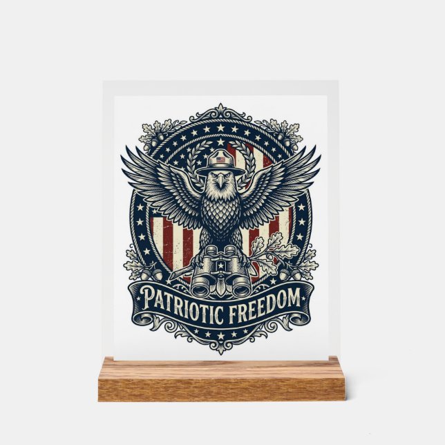 Patriotic Birdwatcher Vector Graphic Tee Acrylic Sign (Front)