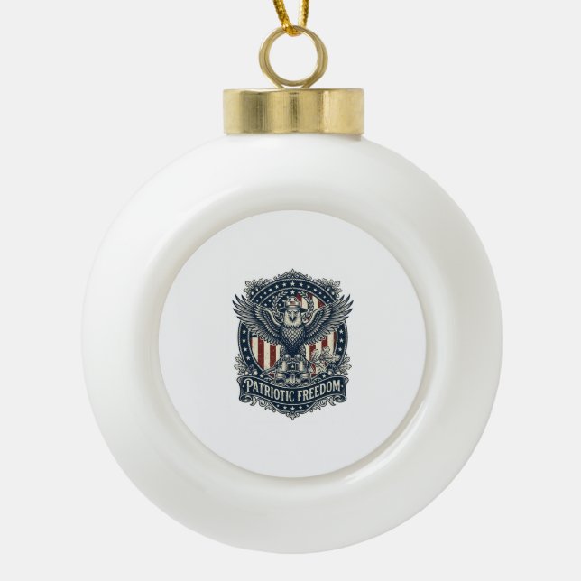 Patriotic Birdwatcher Vector Graphic Tee Ceramic Ball Christmas Ornament (Front)