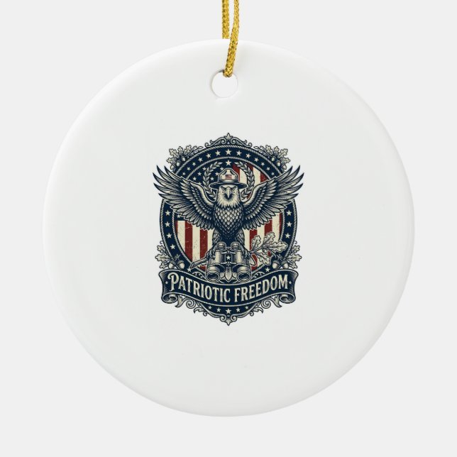 Patriotic Birdwatcher Vector Graphic Tee Ceramic Tree Decoration (Front)
