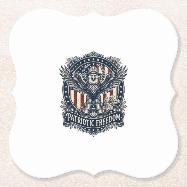 Patriotic Birdwatcher Vector Graphic Tee Paper Coaster (Front)