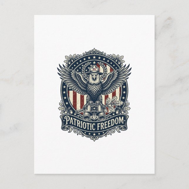 Patriotic Birdwatcher Vector Graphic Tee Postcard (Front)