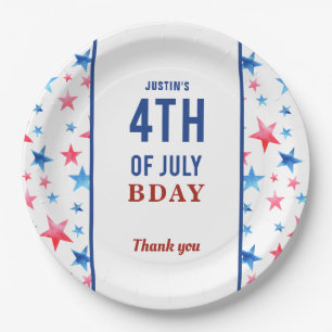 Patriotic Birthday 4th of July Red Blue Stars Paper Plate