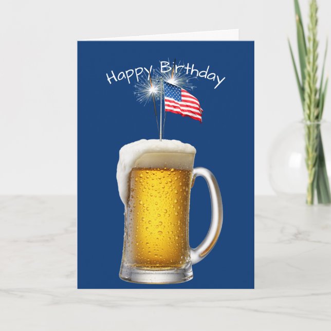 Patriotic Birthday Beer With Sparklers Card (Front)