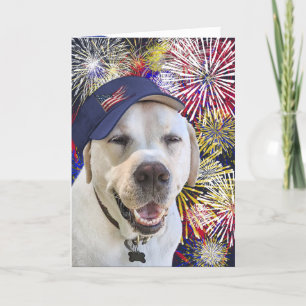 Patriotic Birthday Dog and Fireworks Card