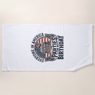Patriotic Birthday Party Vintage Cake Shirt Design Beach Towel