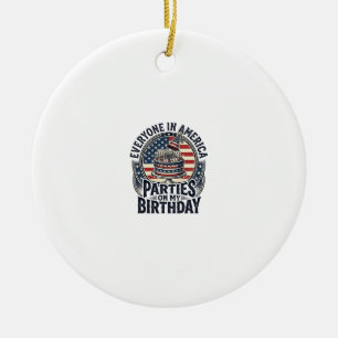 Patriotic Birthday Party Vintage Cake Shirt Design Ceramic Tree Decoration