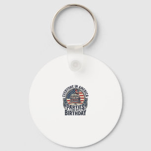 Patriotic Birthday Party Vintage Cake Shirt Design Key Ring