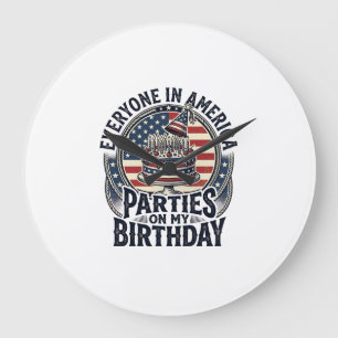 Patriotic Birthday Party Vintage Cake Shirt Design Large Clock