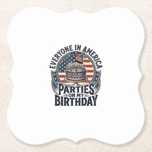 Patriotic Birthday Party Vintage Cake Shirt Design Paper Coaster