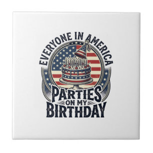 Patriotic Birthday Party Vintage Cake Shirt Design Tile