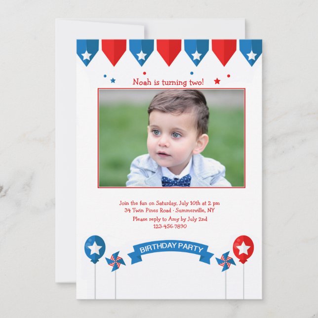 Patriotic Birthday Photo Invitation (Front)