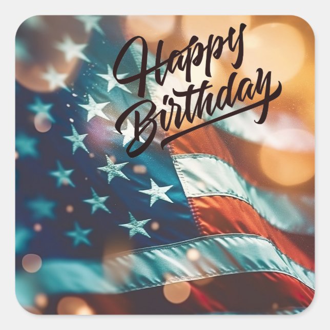 Patriotic Birthday Postcard Square Sticker (Front)