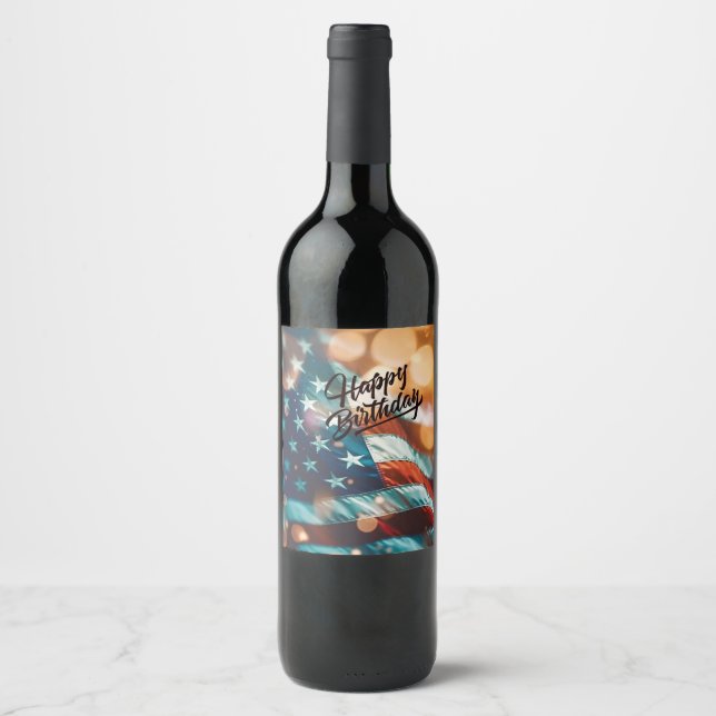 Patriotic Birthday Postcard Wine Label (Front)