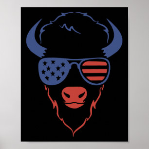 Patriotic Bison 4th Of July Usa American Flag Four Poster