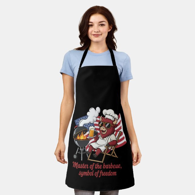 Patriotic Bison BBQ Master USA Flag Apron (Worn)