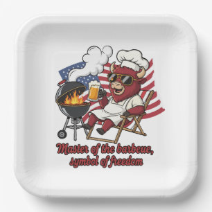 Patriotic Bison BBQ Master USA Flag Paper Plate