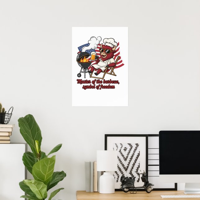 Patriotic Bison BBQ Master USA Flag Poster (Home Office)