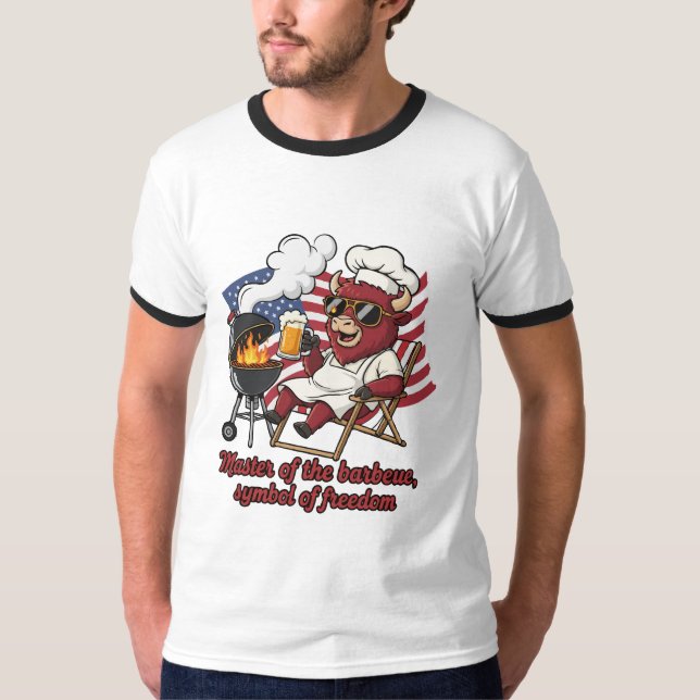 Patriotic Bison BBQ Master USA Flag T-Shirt (Front)