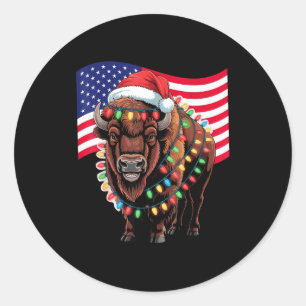 Patriotic Bison Buffalo Christmas Usa Flag Holiday Classic Round Sticker