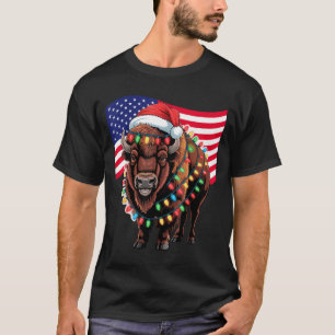 Patriotic Bison Buffalo Christmas Usa Flag Holiday T-Shirt