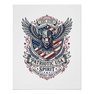 Patriotic Bison Eagle Crest Animal Hybrid Patrioti Poster