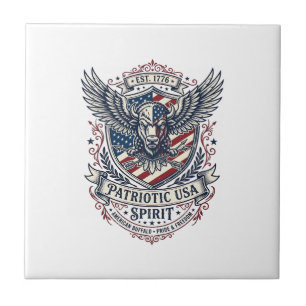 Patriotic Bison Eagle Crest Animal Hybrid Patrioti Tile