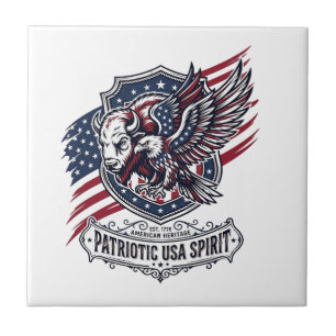 Patriotic Bison Eagle Crest Animal Hybrid Patrioti Tile