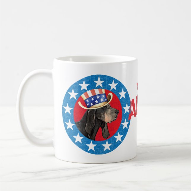 Patriotic Black and Tan Coonhound Coffee Mug (Left)