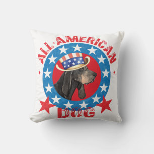 Patriotic Black and Tan Coonhound Cushion