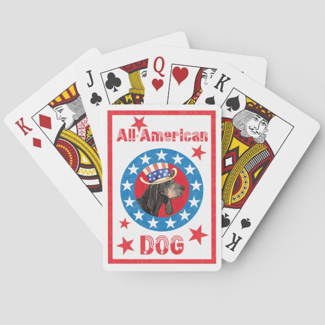 Patriotic Black and Tan Coonhound Playing Cards (Back)