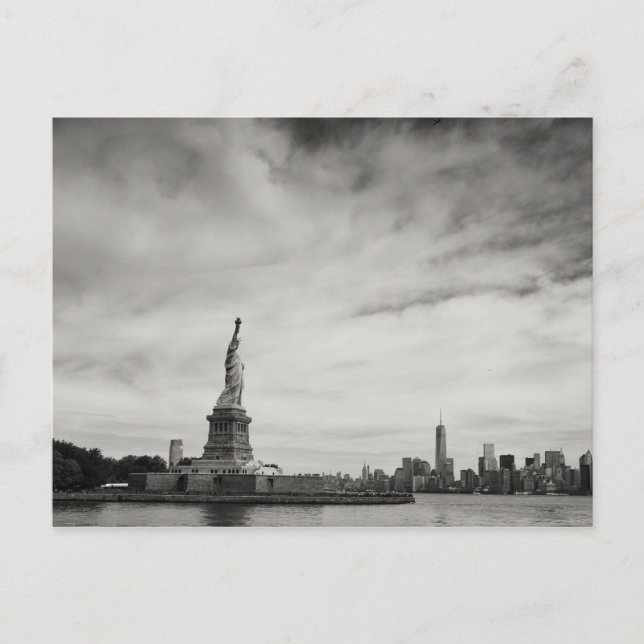 Patriotic Black and White Statue of Liberty Postcard (Front)