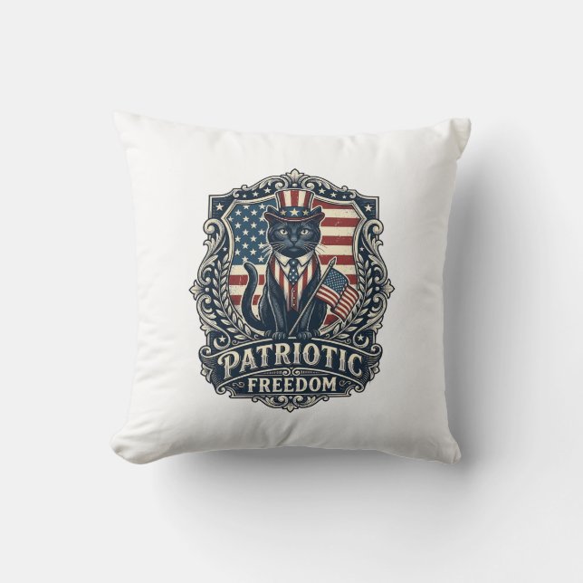 Patriotic Black Cat Vector Graphic Tee (2)_1 Cushion (Front)