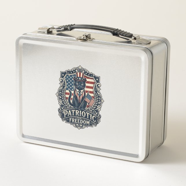Patriotic Black Cat Vector Graphic Tee (2)_1 Metal Lunch Box (Front)