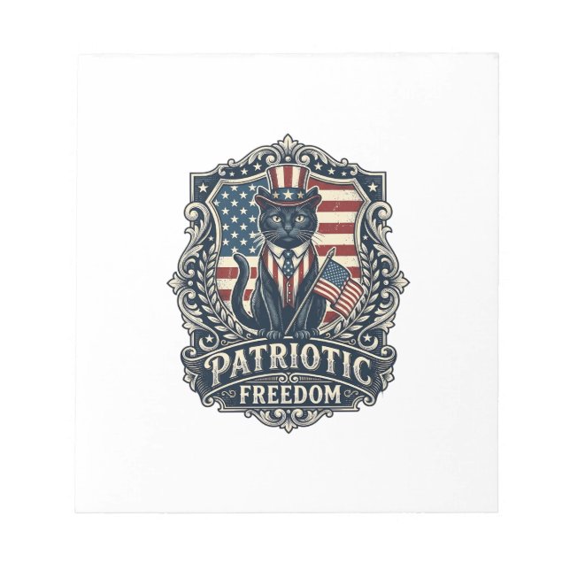 Patriotic Black Cat Vector Graphic Tee (2)_1 Notepad (Front)