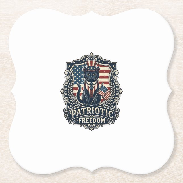 Patriotic Black Cat Vector Graphic Tee (2)_1 Paper Coaster (Front)