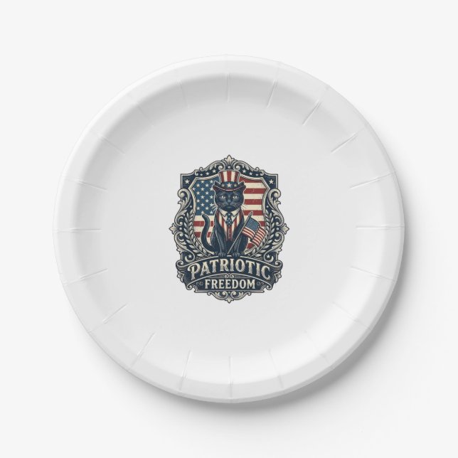 Patriotic Black Cat Vector Graphic Tee (2)_1 Paper Plate (Front)