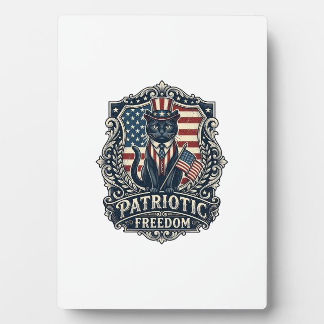 Patriotic Black Cat Vector Graphic Tee (2)_1 Plaque (Front)