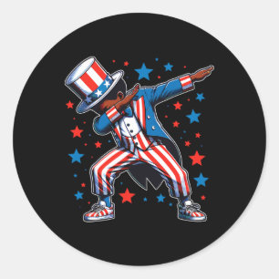 Patriotic Black Dabbing Boy 4th Of July American F Classic Round Sticker
