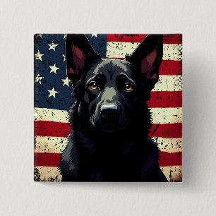 Patriotic Black German Shepherd USA American Flag 15 Cm Square Badge