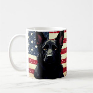 Patriotic Black German Shepherd USA American Flag Coffee Mug