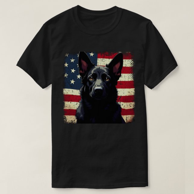 Patriotic Black German Shepherd USA American Flag T-Shirt (Design Front)