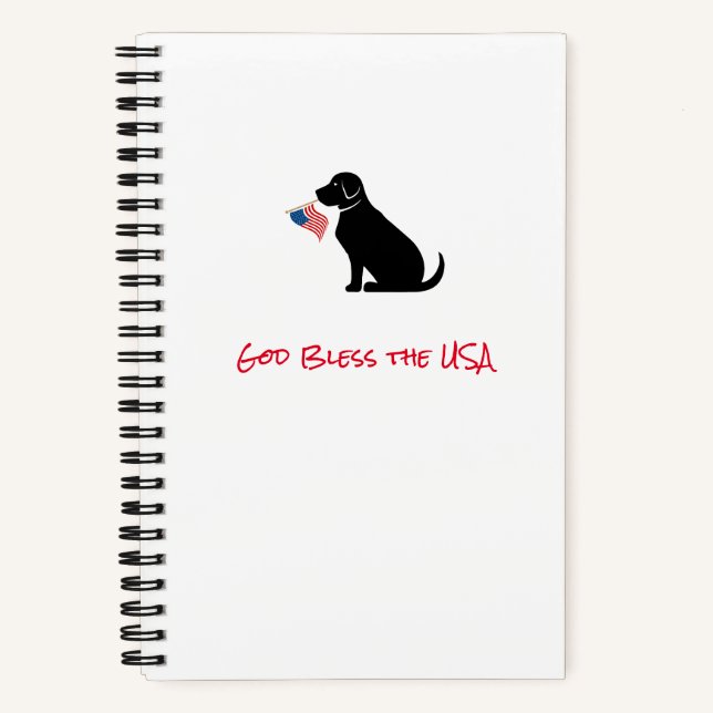 Patriotic Black Lab Dog Silhouette American Flag Notebook (Front)