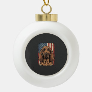 Patriotic Bloodhound Dog American Flag Art_1 Ceramic Ball Christmas Ornament