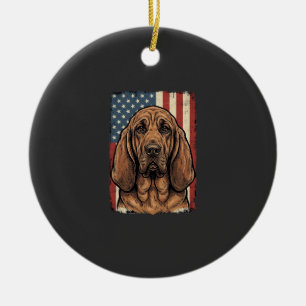 Patriotic Bloodhound Dog American Flag Art_1 Ceramic Tree Decoration
