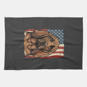 Patriotic Bloodhound Dog American Flag Art_1 Tea Towel