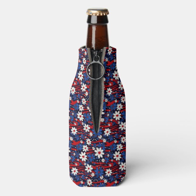 Patriotic Bloom – Stars, Stripes & Floral Elegance Bottle Cooler (Bottle Back)