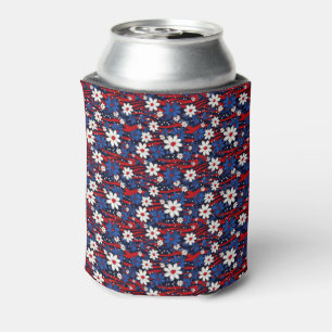 Patriotic Bloom – Stars, Stripes & Floral Elegance Can Cooler