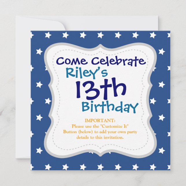Patriotic Blue and White Stars Freedom Invitation (Front)