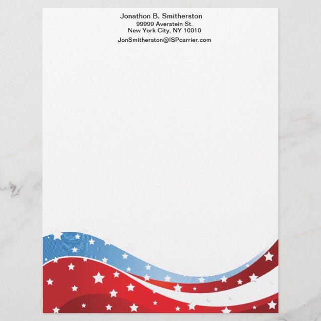 Patriotic Blue Bottom Centred Personalized Letterhead (Front)